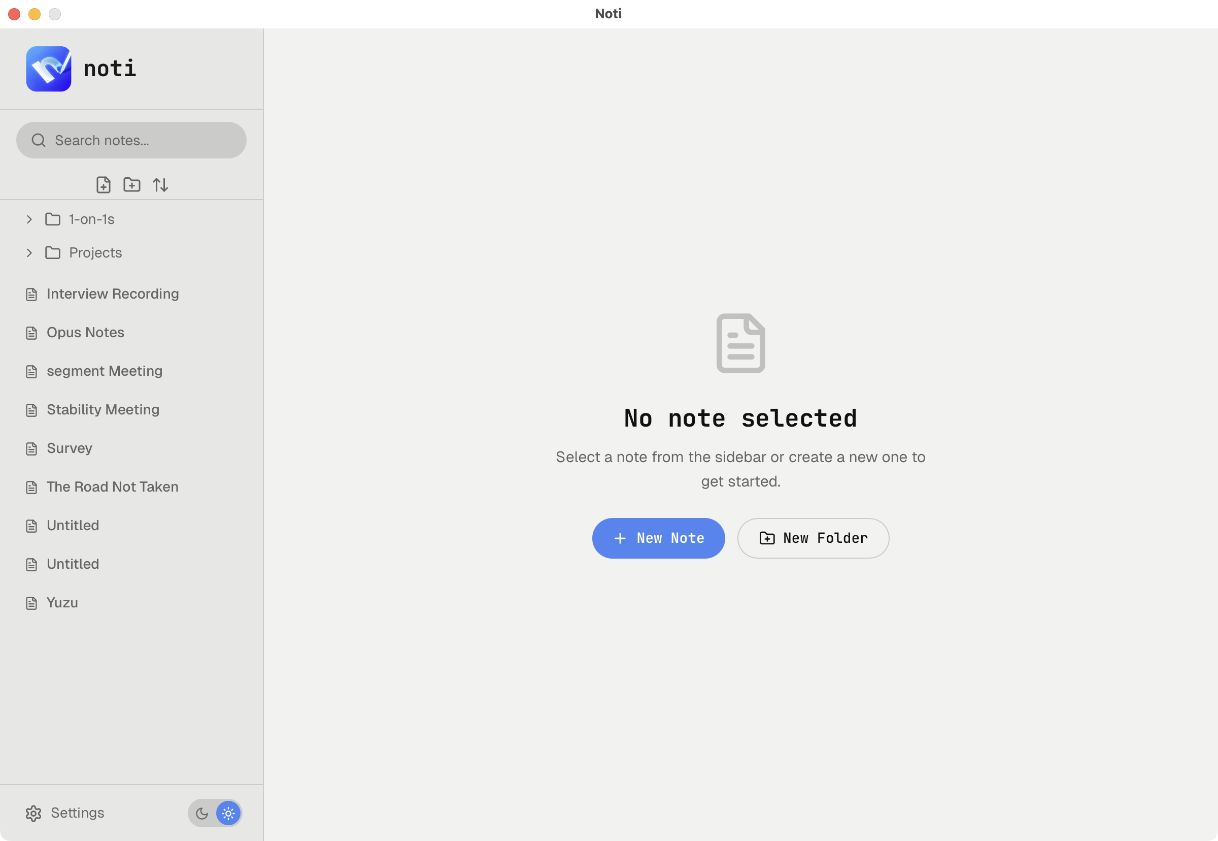NotI main workspace screenshot