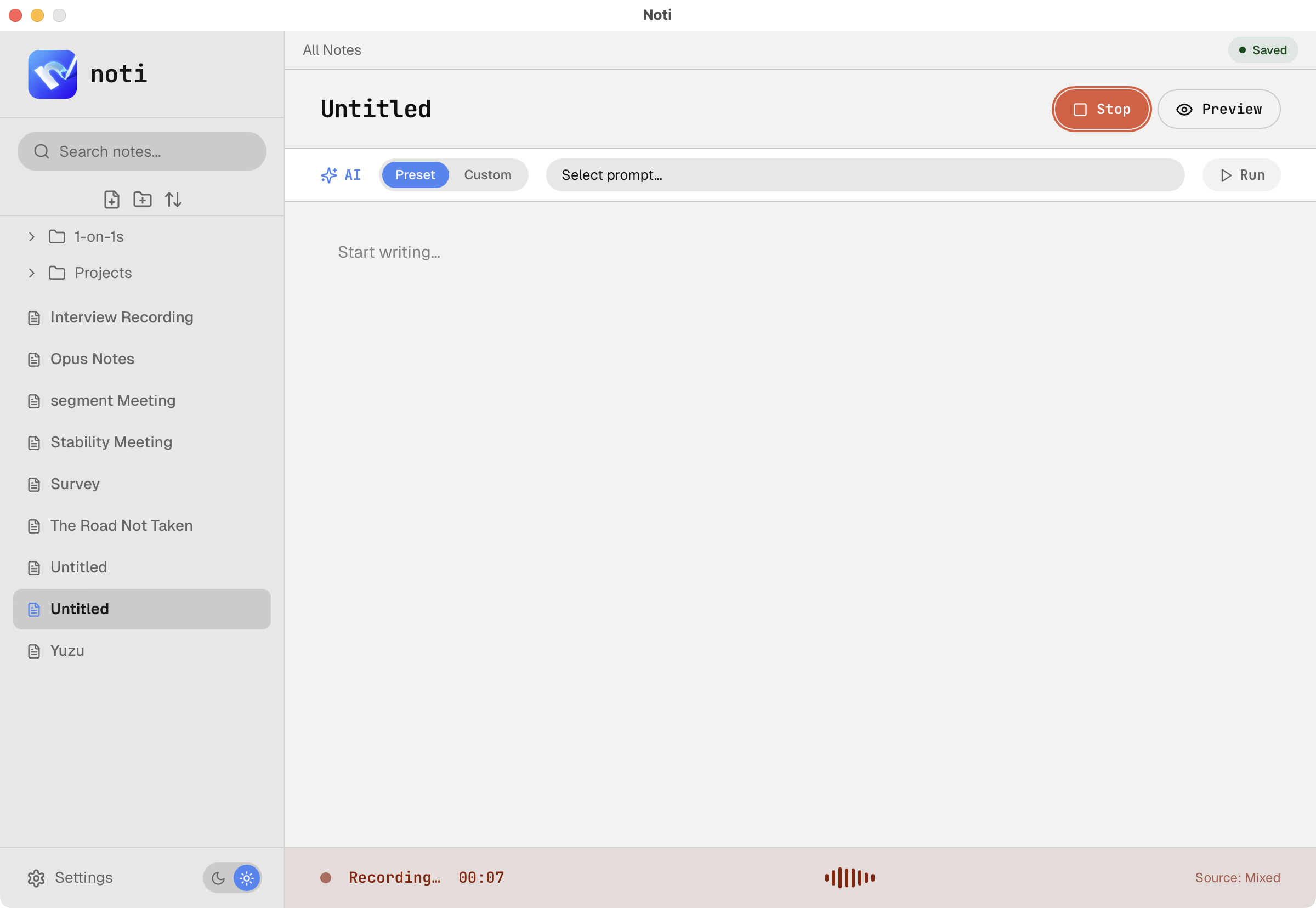 NotI voice recording workflow