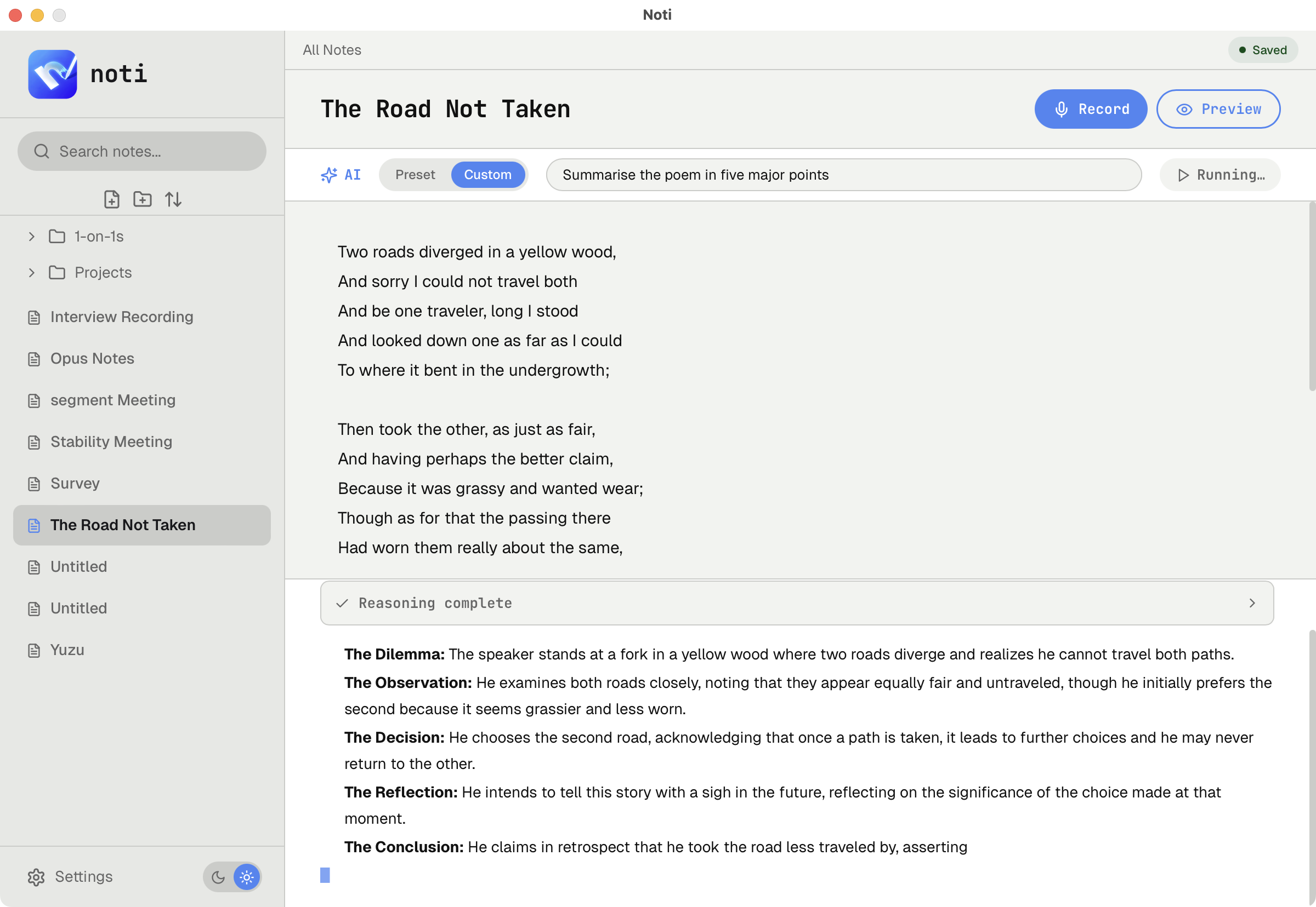 NotI AI response in the editor